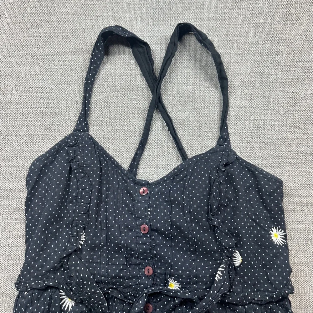Free People Midi Dress Womens Small Black Daisy Polka Dot Boho Tiered